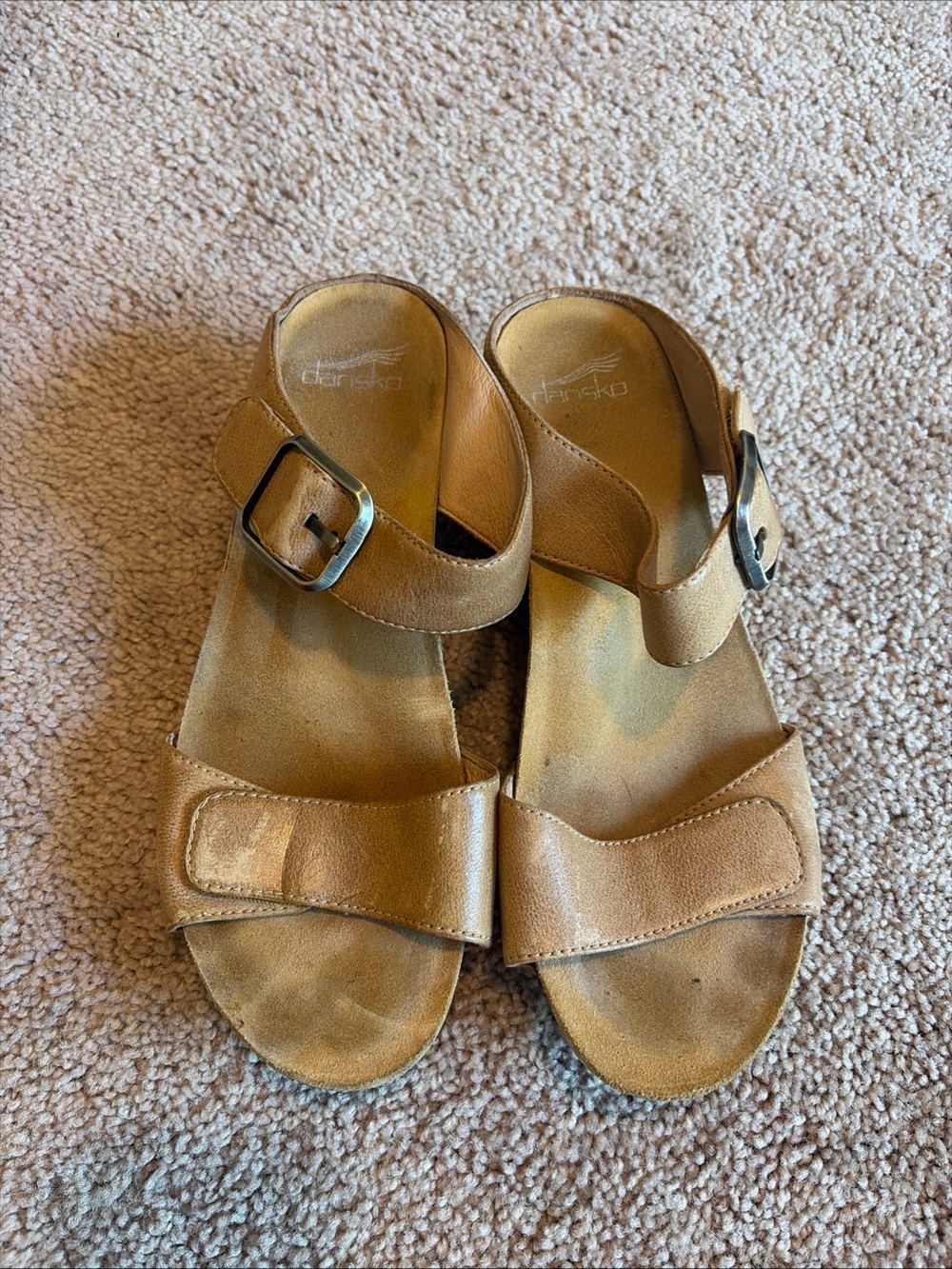 Dansko Light Brown/khaki Leather Wedge Sandals Slip On Size EU40